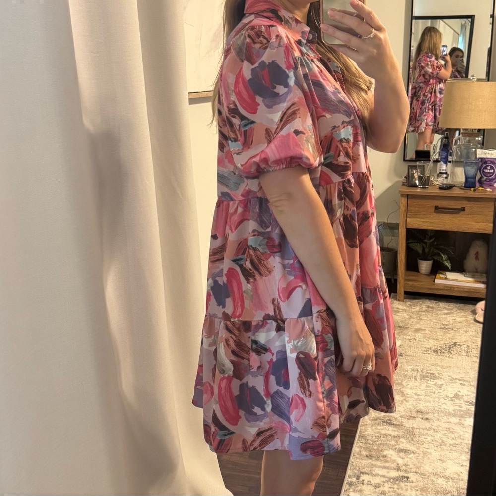 Vibrant Woman’s Button-Up Collar Spring Summer Abstract Floral Dress - Picture 10 of 12
